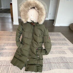 Ralph Lauren coat Women's Green Down Puffer Faux-Fur Hood  Size small